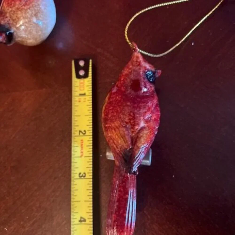 Set Of 3 Gallerie II Cardinal Bird Hanging Christmas Ornaments With Gold String‎